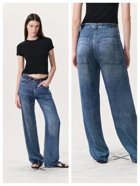 rag & bone rb Miramar Satin Logan Carpenter Pants Sz 28 Liquid Satin in Avalon